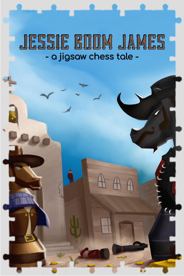 Steam portrait for Jessie 'Boom' James - a jigsaw chess tale.