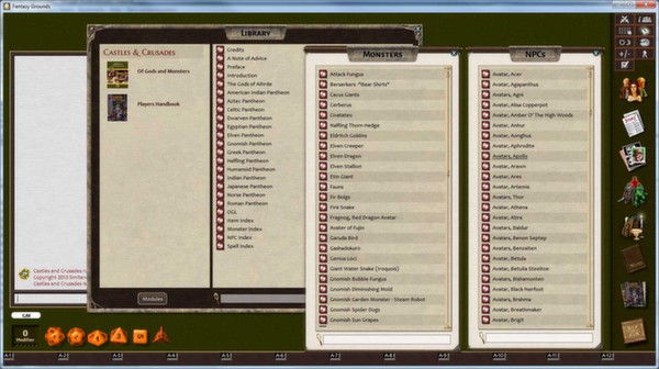 Скриншот из Fantasy Grounds - C&C: Of Gods and Monsters