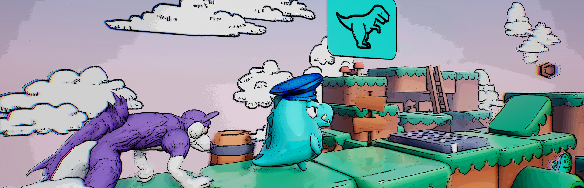 Dino running from a FURRY: GAMESFORFARM