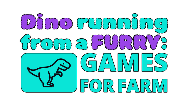 Dino running from a FURRY: GAMESFORFARM Logo