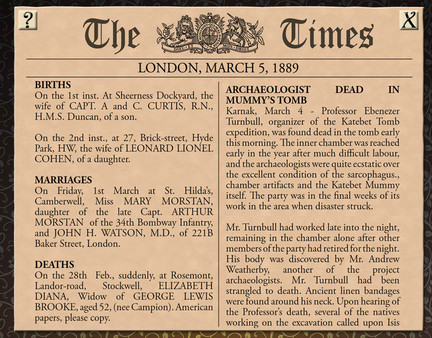 Скриншот из Sherlock Holmes Consulting Detective: The Case of the Mummy’s Curse