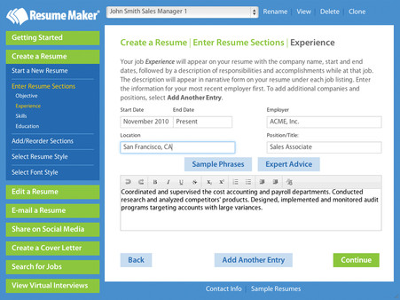 Скриншот из Resume Maker® for Windows