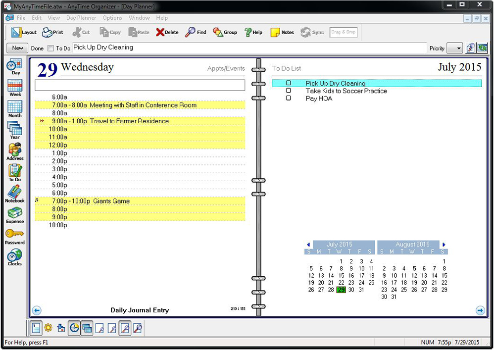 anytime organizer standard 15 on steam planner organizer online