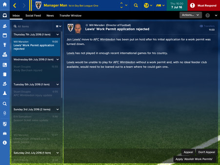 скриншот Football Manager Touch 2017 - No Work Permits 2