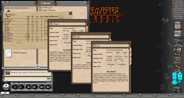 Скриншот из Fantasy Grounds - Rolemaster Classic: Fantasy Weapons