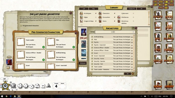 Скриншот из Fantasy Grounds - The Last Parsec: Archetypes (Savage Worlds)