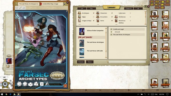 Скриншот из Fantasy Grounds - The Last Parsec: Archetypes (Savage Worlds)