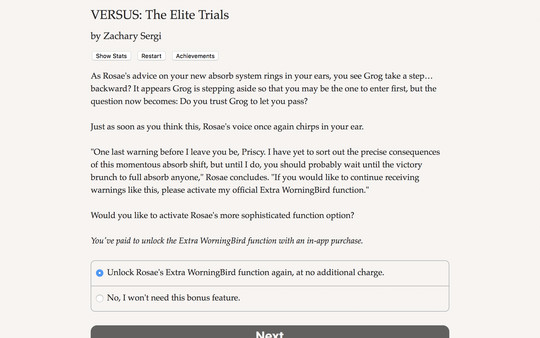 Скриншот из VERSUS: The Elite Trials - WorningBird Hints