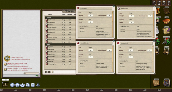 Скриншот из Fantasy Grounds - Castellan's Guide to Arms & Armor (Castles & Crusades)