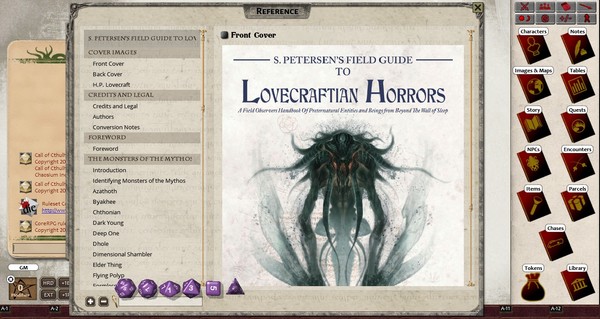 Скриншот из Fantasy Grounds - S.Petersen's Field Guide to Lovecraftian Horrors (CoC7E)