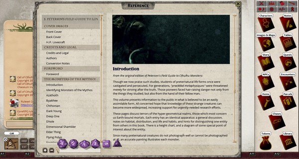 Скриншот из Fantasy Grounds - S.Petersen's Field Guide to Lovecraftian Horrors (CoC7E)