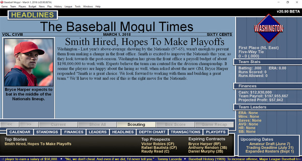 Скриншот из Baseball Mogul 2018