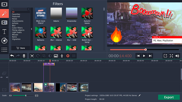 movavi video editor 14 plus and obs