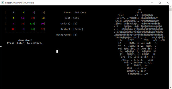 Скриншот из CMD 2048