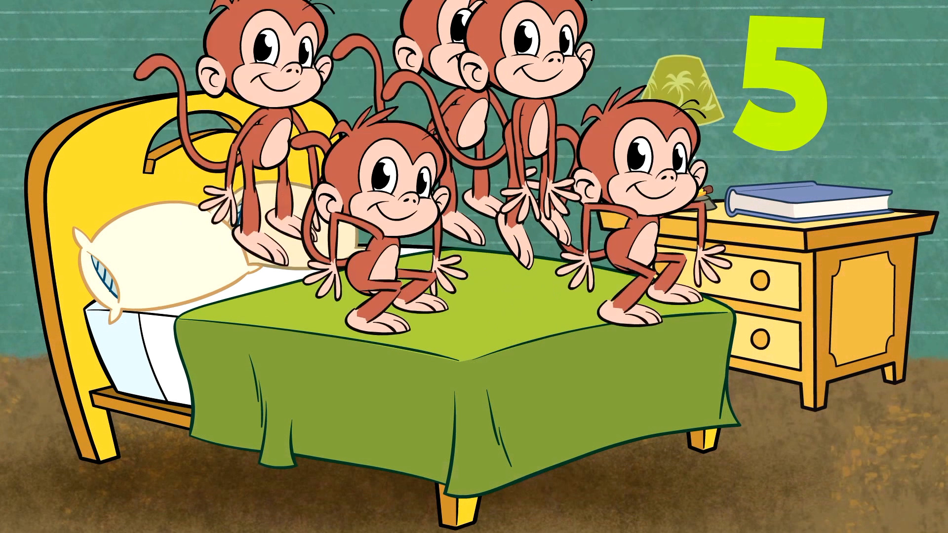 Least five. 100 Little Monkeys. Little Monkeys Room. The Monkey Trio плакат. Five little Monkeys Ben and Holly the Bed.