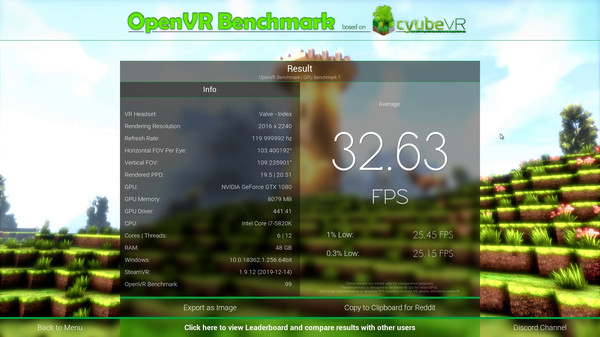 Скриншот из OpenVR Benchmark