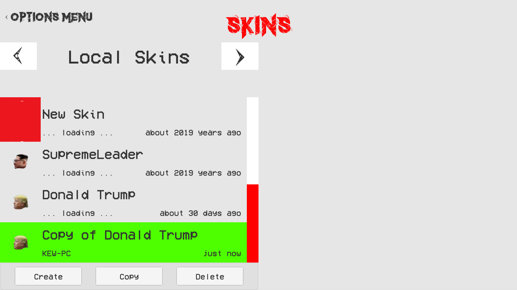 Menu skins