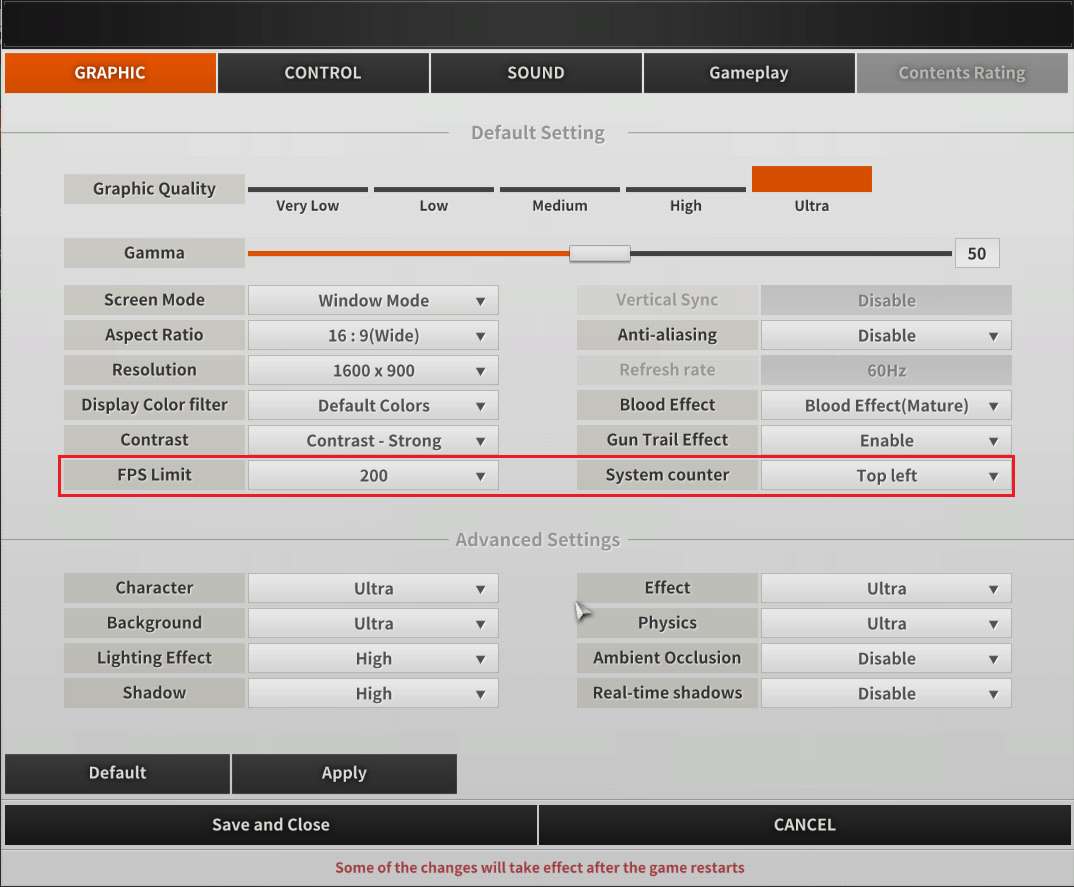 FPS LIMIT, SYSTEM COUNTER OPTION