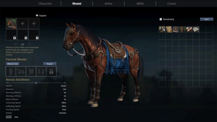 mount and blade warband horses in inventory