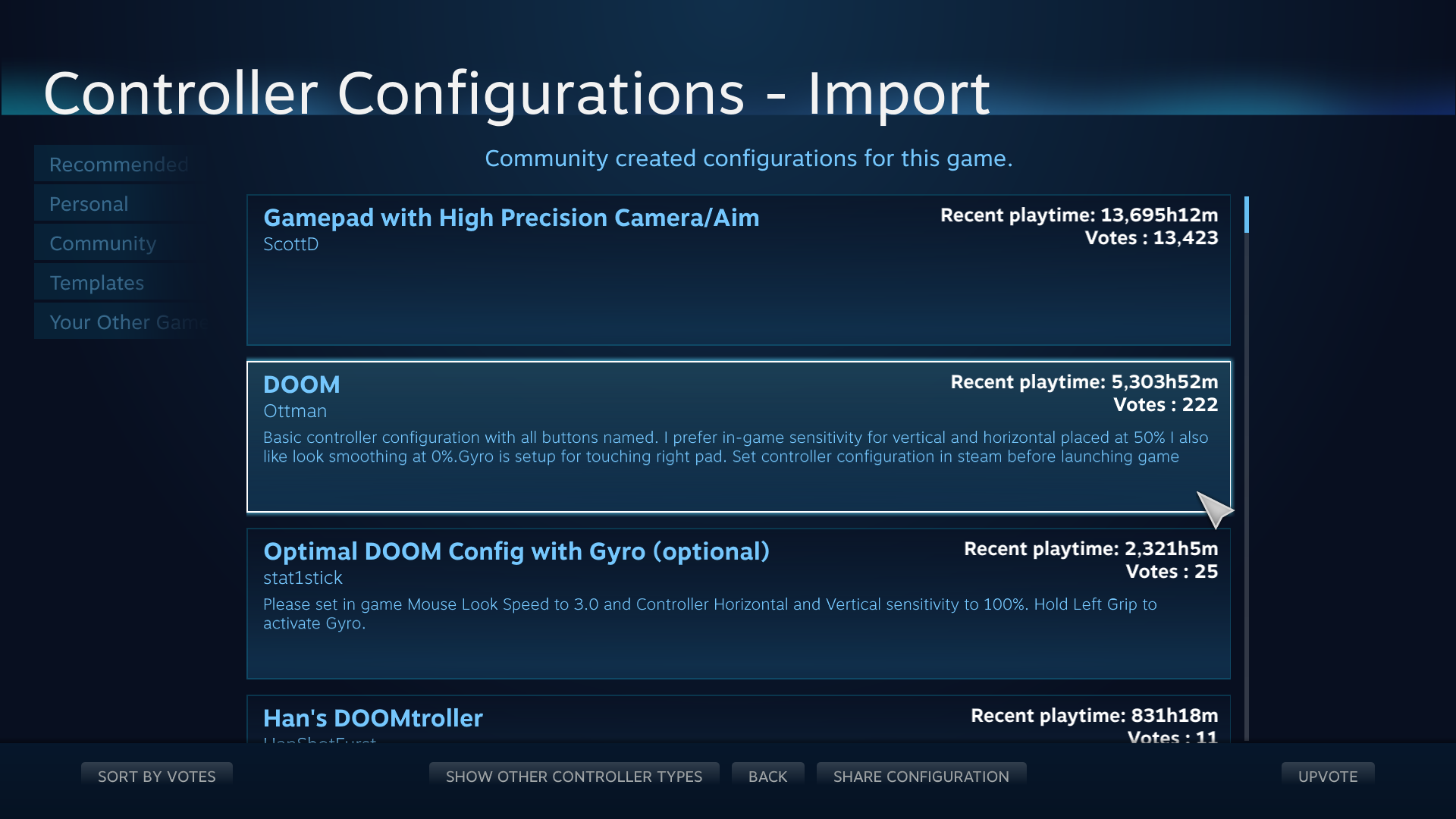 Types de configurations (Documentation Steamworks)
